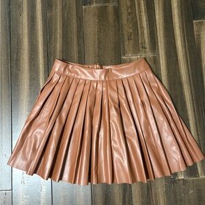 Sz Petite S Tan Brown Faux Leather Pleated Skirt Mini High Rise A Line Bouncy